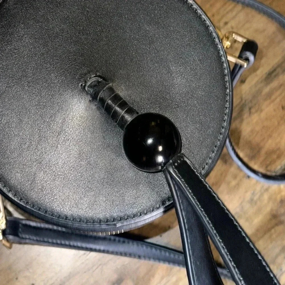 Street Level Cylinder Zippered Top Handle Shoulder Bag Black Leather Purse - Picture 8 of 11